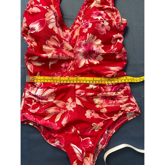 Vintage‎ Gabar One Piece Swimsuit Red/Pink Floral with Gold Accent Pre-owned - Picture 7 of 7